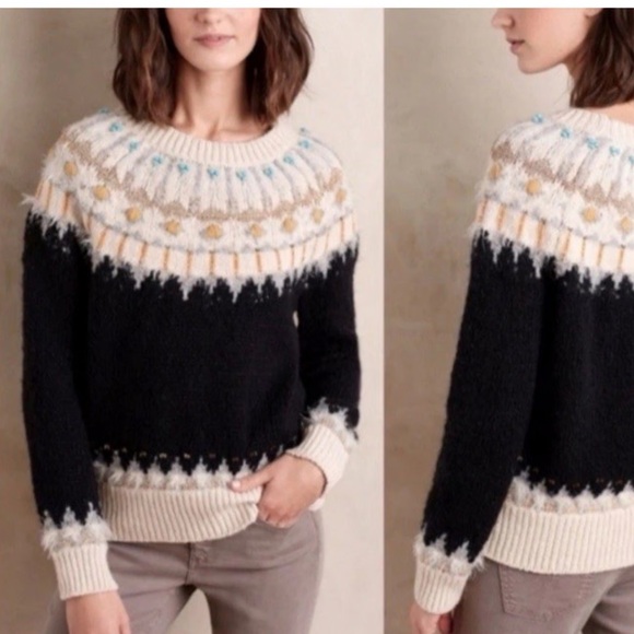 Anthropologie Sweaters - Anthropologie Sleeping on Snow beaded Fair Isle wool blend pullover